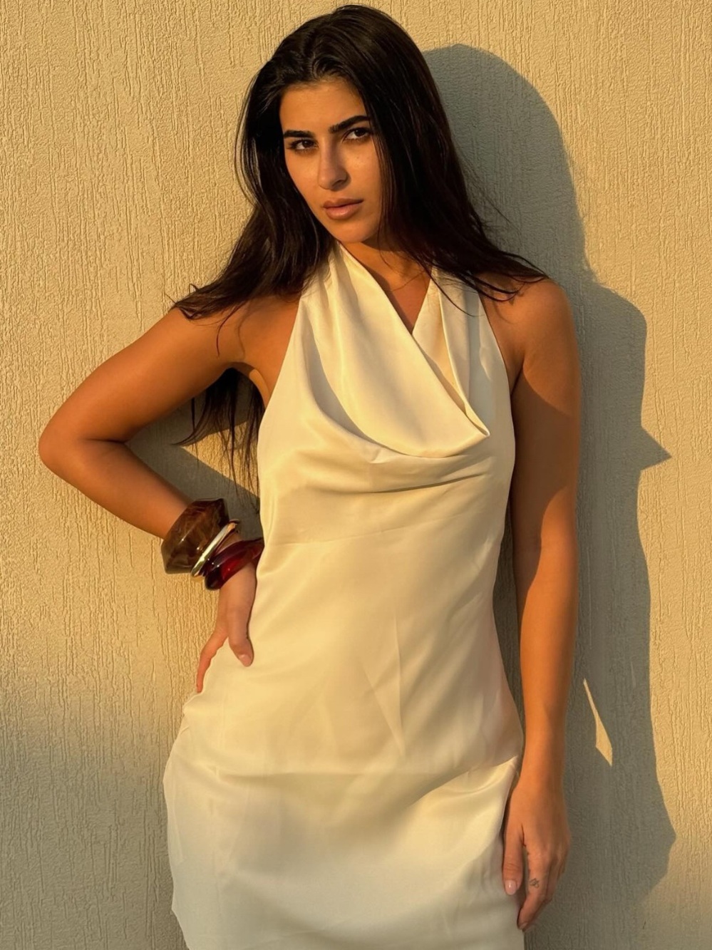 Mango Cream Strapless Cowl Neck Dress